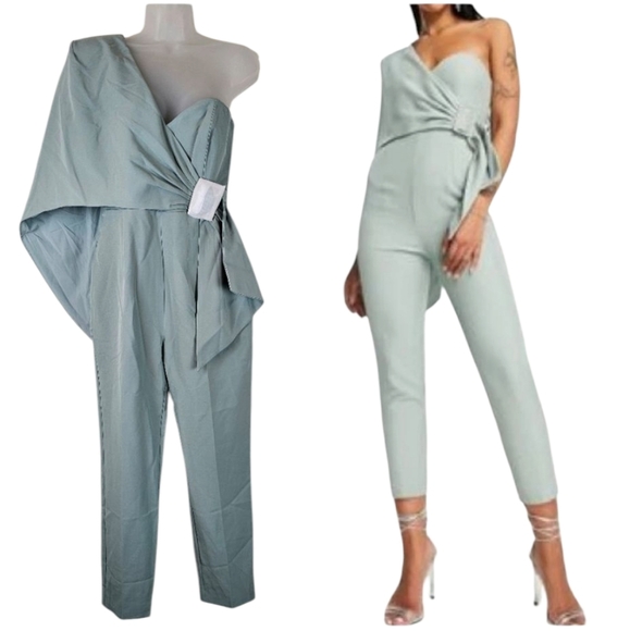 Lavish Alice Pants - Lavish Alice One-Shoulder Cape Jumpsuit w/ Belt Modern Formal Evening Wear W6